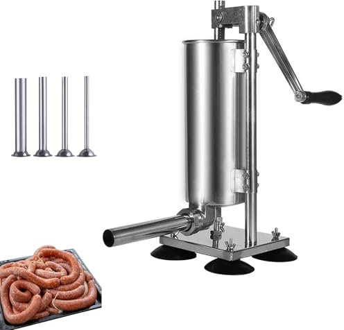 Yqyc Insaccatrice Manuale per Salsicce da 1,5 kg, Insaccatrice Verticale per Salsicce in Acciaio Inossidabile con 4 Tubi di Riempimento, per Cucina Domestica, Ristorante, Commerciale