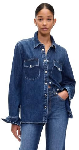 GAP Womens Western Denim Button Down Shirt Blouse Top Medium Indigo 15 L