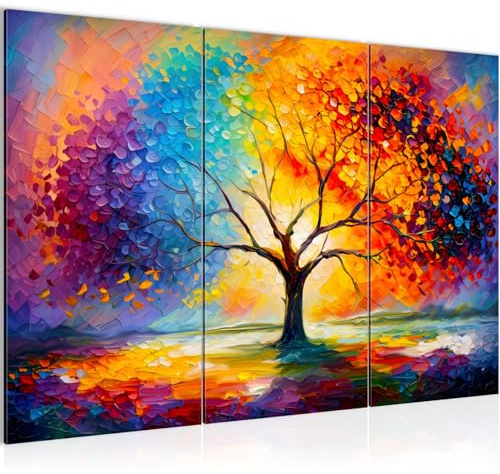 Runa Art Wandbilder Baum Bild XXL Wohnzimmer Schlafzimmer Bunt Abstrakt 120 x 80 cm 3 Teilig 052931a