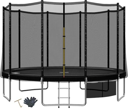 TRIUMPHKEY Trampolino da Giardino per Bambini Ø 183/228/305/366/427 cm, Set Completo con Rete di Sicurezza, Scala, Copertura per i Bordi, Capacità di Carico 150 kg