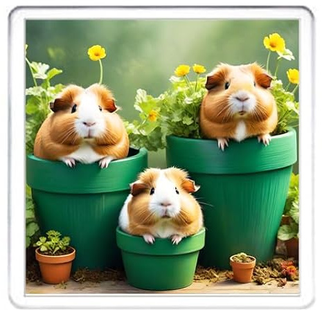 Guinea Pig Coaster. Images of guinea pigs on 10cm x 10cm Acrylic Coaster GUINEA PIG 3 FLOWER POTS