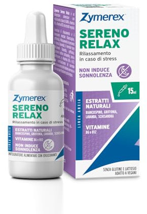 Zymerex SERENO RELAX - Gocce 15ml | Benessere mentale | Rilassamento in caso di stress | Integratore per ansia | Normale tono dell’umore | Senza glutine e lattosio | Adatto a vegani