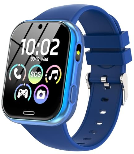 Orologio Smartwatch per Bambini, Telefono Intelligente per Ragazza Ragazzo con 19 Giochi, Contapassi, Musica, Fotocamera, SOS, Torcia, Sveglia Regalo Smartwatch per Bambino 4-12 Anni Regalo, Blu scuro