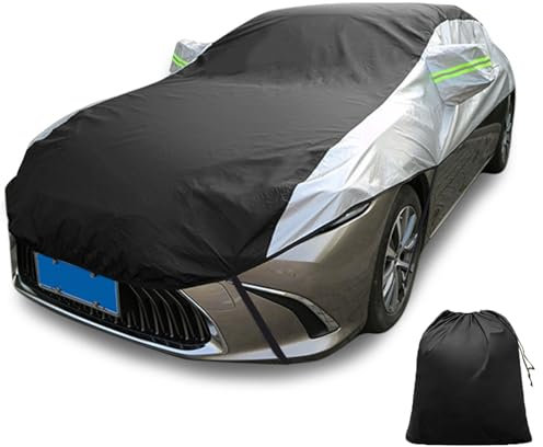 LinGKon Autoabdeckung Outdoor Gemacht für FIAT 500L Trekking 2013-2017 Auto Halbgarage Wasserdicht Staubdicht Oxford Auto Abdeckplane Halbe Autoabdeckung Sonne mit Aufbewahrungstasche(Silver-Black)