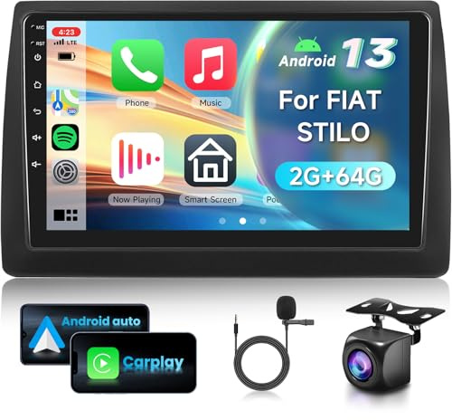 2G&64G 9 Autoradio per FIAT STILO 2002-2010 con Carplay Android Auto,touchscreen Bluetooth RDS/FM Radio,Mirror link,Wi-Fi GPS Navigazione/Telecamera posteriore AHD/CANBUS