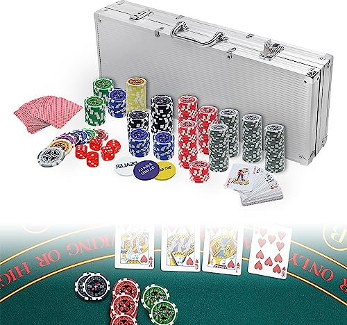 YZNAHRE Pokerkoffer 500 Chips Texas Poker Set mit Aluminium-Koffer (2 Schlüssel) Dealer Small Blind Big Blind Buttons und 5 Würfel，Silber