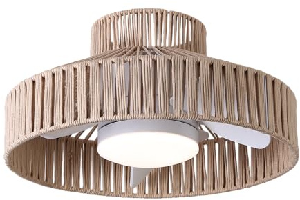 Sulion - Ventilador de Techo WINDSOR Luz LED 18W Regulable – Motor DC Silencioso, Diseño Decorativo con Cuerda Natural, Ø52 cm, 5 Velocidades, Temporizador, Función Invierno-Verano