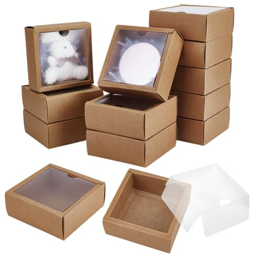 BENECREAT 20 Stück Quadratische Papierboxen Mit PVC Fenster 11x11x4.5cm Geschenkverpackung Aus Papier Für Hochzeitsgeschenke Festivalgeschenk Pralinen Kekse Kleines Kunsthandwerk