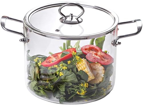 Glass Saucepan with Lid, 4.L Transparent Simmer Pot with Dual Stainless Steel Handle, Heat- Resistant Glass Pots for Cooking Pasta, Noodle, Soup, Milk