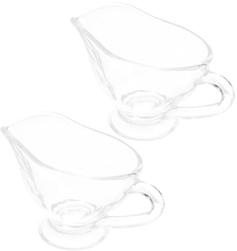 FUNNETOYU 2 pièces Verre Sauce Boat avec Poignée Mini Verseur Transparent pour Sauces Crèmes Lait et Assaisonnements pour Cuisine et Restaurant