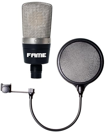 Fame Audio CM2 Großmembran Kondensatormikrofon Set, Poppfilter PF 150D, professionelles Grenzflächenmikrofon-Set für Aufnahmen