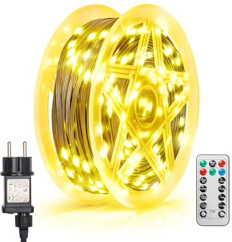 LED Lichterkette Außen 60M 600 LED Warm weiß, Timer & Fernbedienung | 8 Lichtmodi, 4 Helligkeitsstufen und 3 Timerfunktionen – ideal für Weihnachten, Hochzeiten,Partys, Garten & Balkon