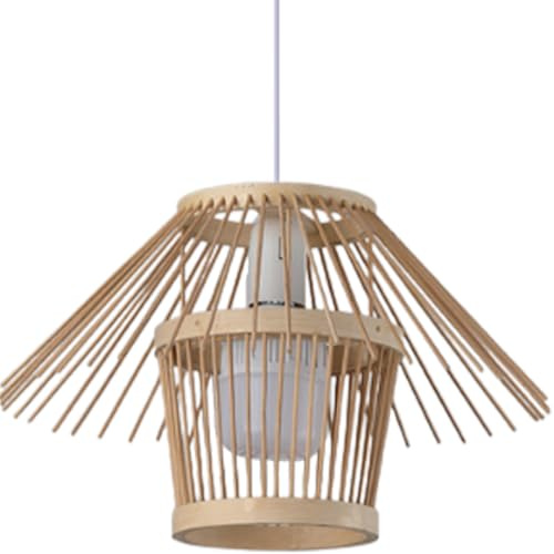 HKOLIMB Lampada a sospensione in stile gabbia di bambù, paralume in bambù naturale, lampada a sospensione intrecciata Boho, luci a cesto appeso con cavo regolabile, per isola cucina, sala da pranzo, r