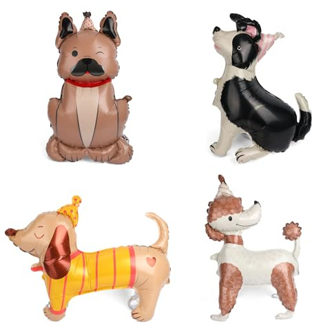 4stk Hunde-Luftballons, Niedliche Hunde-Motiv Geburtstagsfeier-Dekoration Welpen-Folienballons Aus Mylar Schäferhund Pudel Bulldogge Dackel-Dekor für Haustier-Party-Zubehör Baby-Shower