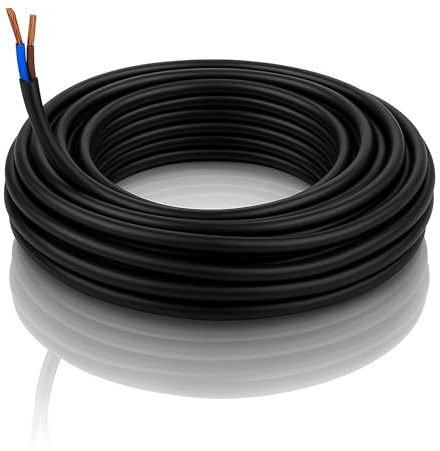 LampStation 3182Y 2 Core Round Flex Cable 1.5mm Black Lamp Wire 5 Metres | BASEC approved, flexible PVC stranded copper, 240V, for lighting, pendants and small electric appliance leads