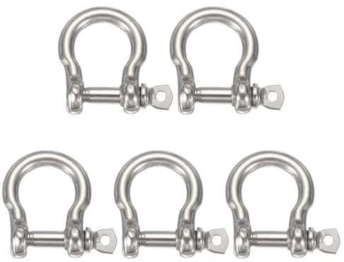 sourcing map 5 grilletes de arco de acero inoxidable, 2/5 pulgadas (11 mm), grilletes de tornillo grandes para barco, velero, cadena, cierre de aparejo, joyería de paracaídas, aparejos marinos, tono