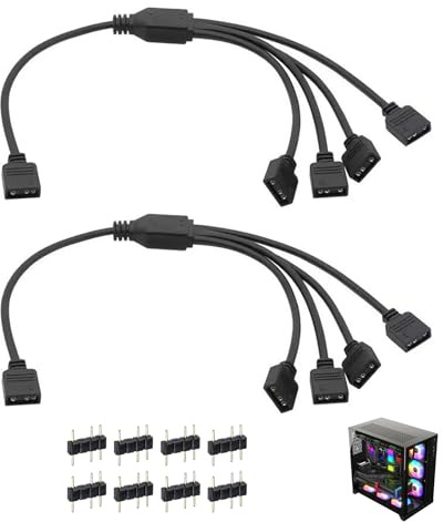 2 Piezas Cable ARGB Divisor 1 a 4, Extensión RGB Direccionable 5V 3 Pines, Splitter para Ventiladores Tiras LED, Cable Sincronización Iluminación RGB Compatible con Placas Base Controladores PC Gaming