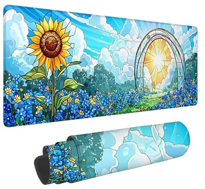 Tappetino per Mouse XXL 1600 x 800 x 3mm Tappetino Mouse Gaming Grande, Mousepad con Base in Gomma Antiscivolo, Tappeto per Tavolo da Gaming per Mouse e Tastiera, Accessori PC (girasole ragazza) V-805