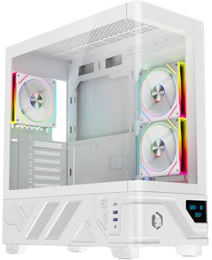 EMPIRE GAMING ECM252 Mid-Tower Gaming-chassi för PC – integrerad digital skärm (CPU/GPU-temperatur, RPM) – 3 ARGB-fläktar – kompatibel med ATX, Micro-ATX, ITX – USB C (vit)
