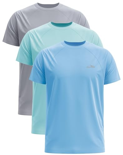 Hioutdoor 3er Pack UV Shirt Herren Rashguard UPF 50+ Schutz Schnelltrocknend Leicht Atmungsaktiv Sport Fitness Training Surfen Outdoor Schwimmen Männer