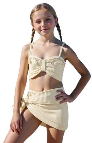 Bikini Niña 8 Años Conjunto De Bikini 3 Piezas Traje De Baño Dos Piezas Niña con Tirantes Cruzados Tankini Shorts Set Traje Baño con Ropa Niños Conjuntos Dos para Niñas Manga Larga Protector Solar