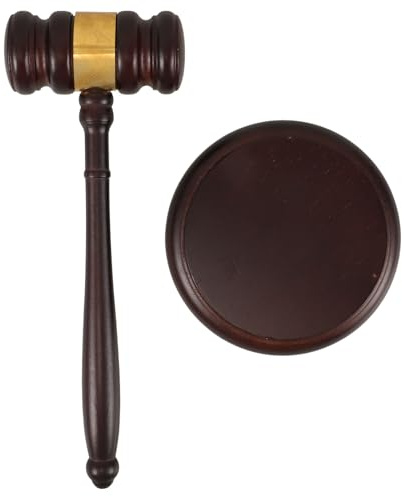 ABOOFAN Martillo de Juez de Madera Maciza Base, Mazo para Reuniones y Subastas, Juego de Mazo y Bloque Sonido, Herramienta Profesional para Sala de Tribunal y Abogados