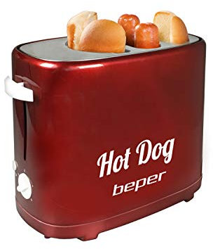 BEPER BT.150Y Hot Dog Maker mit 5 Kochstufen - Hot Dog Maschine im Vintage Design, Rot, 750 W