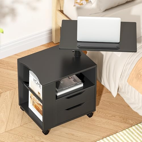 Betttisch Laptoptisch Sofatisch aus Holzwerkstoffen hochverstellbar mit drehbar Tischplatte geeignet für Bett Sofa, CT1-BK