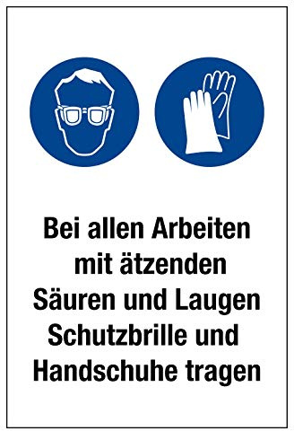 Gebotsschild - Schutzbrille und Handschuhe tragen - Aluminium selbstklebend - 20 x 30 cm