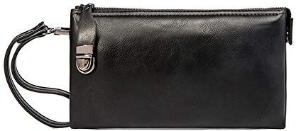 CULASIGN Handgelenktasche PU Leder Herren Business Handtasche Herrentasche Groß Geldbörse Tasche für Männer (Schwarz)