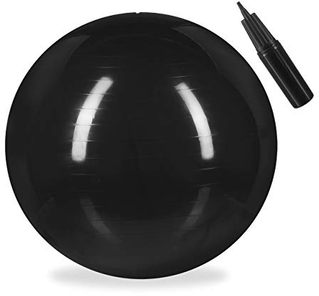 Relaxdays Unisex's, Black Exercise Ball for Fitness, Yoga & Pilates, Office Seating, Pump Included, Ø 85 cm, Pack of 1, 10027806_46