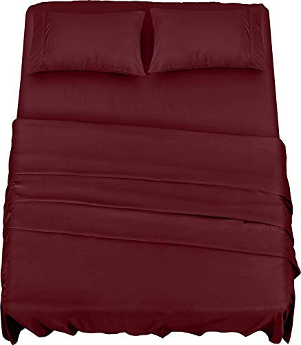 Utopia Bedding Bed Sheet Set Double, Burgundy, 4 Piece – Fitted Sheet, Flat Sheet with 2 Pillow Cases 50x75 – Wrinkle, Shrinkage & Fade Resistant – Oeko-Tex Certified, Polyester Microfiber Fabric