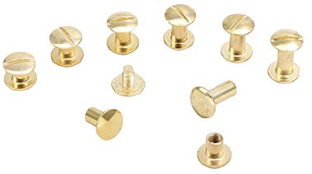 LEO’s - 100 Stück Premium Buchschrauben 10 mm in Messing Farbe - Buchbinderschrauben Buchnieten vermessingt - Schraubnieten Chicagoschrauben mit 5 mm Schaftdurchmesser - Buch Nieten zum Schrauben