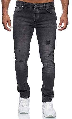 Reslad Jeans herr sliten look slim fit denim stretch jeans byxor RS-2062, Svart (2090), 29W / 34L