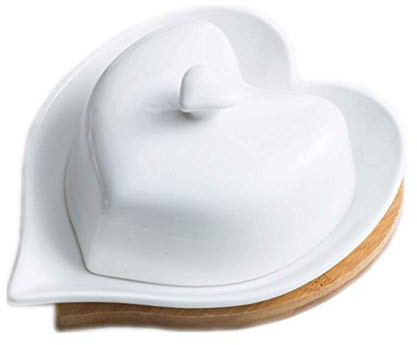 Molinter Beurrier en porcelaine en forme de cœur avec couvercle en bambou