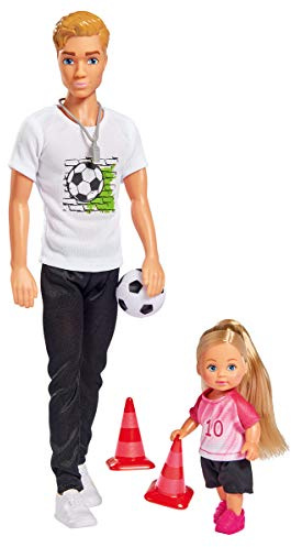 Simba Love Soccer Training/Kevin als Fußballtrainer mit Pfeife und Evi als Fußballerin mit Ball und Pylonen / 30cm / 12cm / Für Kinder ab 3 Jahren