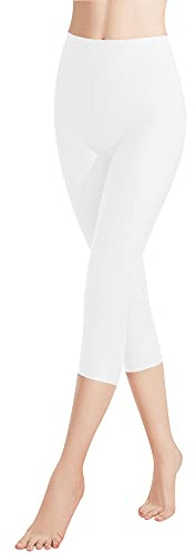 Libella Lot de 1 Femme Leggings Longueur 3/4 Pantacourt coloré avec Taille Haute Capri Pantalon Tenue de Sport Coupe Slim en Coton Vêtements 4161 Blanc XXL