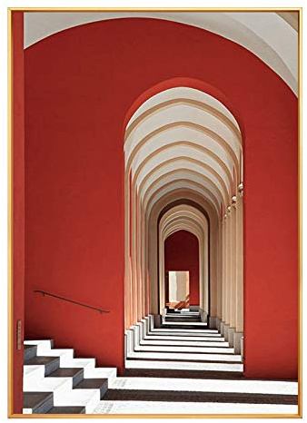 Pittura A Olio su Tela, Struttura Rossa Corridoio della Chiesa Porta dello Spazio Semplice Opera d'Arte Moderna Nordica Quadri Astratti Dipinti Ad Olio Dipinti A Mano su Tela Arte della Parete per S