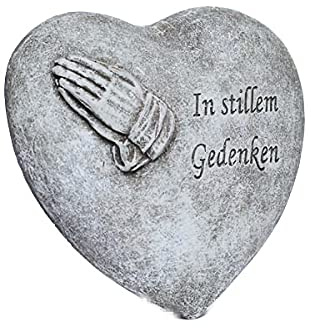 stoneandstyle Grabschmuck, Grabstein Herz In stillem Gedenken, massiver Steinguss, frostfest bis -30°C