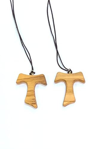 IL SOLE Tau Halskette Kreuz 2 Stück aus Olivenholz 4 cm San Francesco Assisi Frieden Frieden Kommunion 3 französische Knoten mit Zertifikat der Qualität und Herkunft, MEDIUM, Holz, Nicht zutreffend