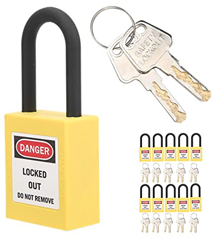 Fishawk Lockout Tagout Schlösser, 10 Stück Sicherheits Vorhängeschloss mit 20 Schlüssel, Staubdicht Lock Out Tag Loto Schlösser Set für Industrietechnik Isolierfabriken Sicherheitswerkzeug(Gelb)