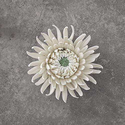 TURSGYZ Handgefertigte Keramikblumen Weiße Chrysantheme Künstliche Skulptur Home Hanging 3D Wall Art Decor Dekoration 12cm