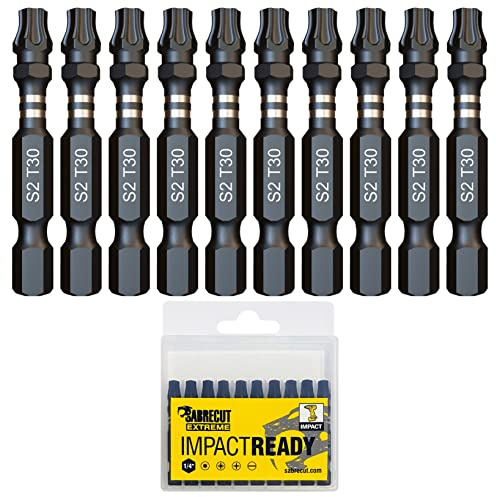 10 x SabreCut SCTX3050_10 50mm TX30 T30 Slagskruvmejsel Bits Set Single Ended Torx Heavy Duty inklusive förvaringsbox