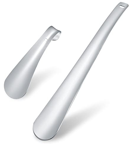 2 Piezas Calzador de Metal, Calzadores de Zapatos Largos y Cortos(30cm y 14cm), Calzador Acero Inoxidable para Zapatos Viaje