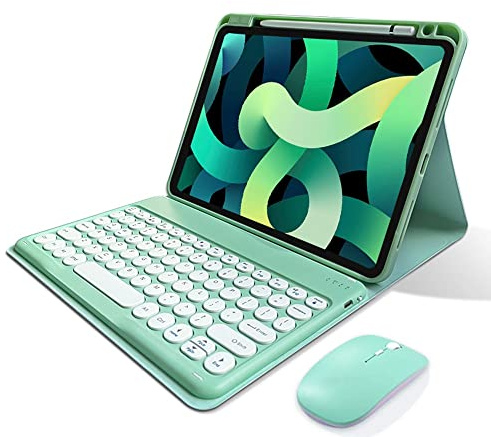 kaitesi Keyboard Case for iPad Mini 7 2024/ iPad Mini 6 2021 Case with Mouse and Cute Round Keys Detachable Color Keyboard Cover (Mint Green)