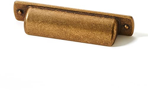 khtumeware 6 Pack 3-3/4(96mm) Vintage Drawer Pulls Antique Brass Cabinet Bin Cup Pulls Kitchen Hardware Aged Gold Bronze Cabinet Handles Drawer Handles Knobs.