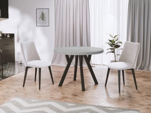 WFL GROUP Designer Runder Ausziehbarer Esstisch - Loft-Stil, Industriell, Platzsparend - Schwarze Beine - 100 bis 150 cm - für 5-8 Personen - Hergestellt in EU - Beton Grau - 150 cm