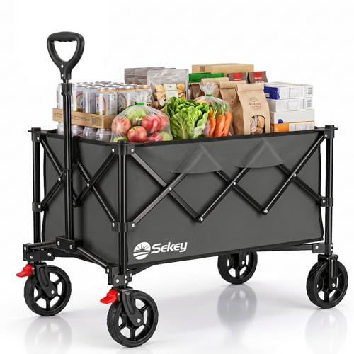 Sekey Chariot de Transport XL Pliable 150 l, 150 kg, avec Freins, pneus de Balustrade, Pliable dans 4 Directions, poignée réglable, XL-G 4014, Anthracite