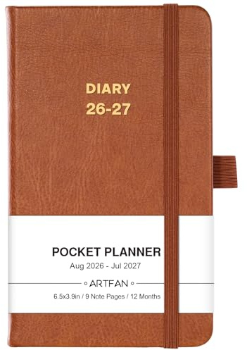 Pocket Diary 2026-2027 - A6 Diary 2026-2027 Week to View from August 2026 to July 2027, Inner Pocket, Brown Leather Cover