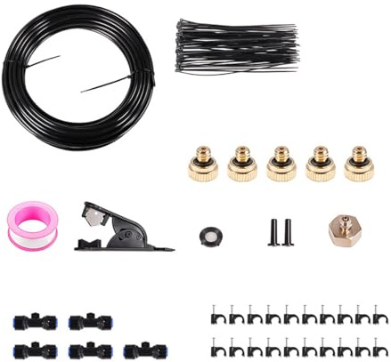 ZONADAH Nebelkühlsystem, 5 Meter langes Nebelschlauch-Set für den Außenbereich, Messingdüsen, Wassernebelschlauch, Sprinkler, Bewässerungssystem für Garten, Gewächshaus, Pool